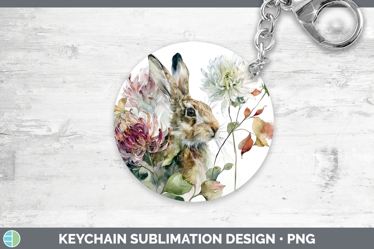 Bunny Farm Autumn Floral Keychain Sublimation Design