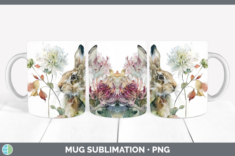 Bunny Farm Autumn Floral Mug Wrap Sublimation Design