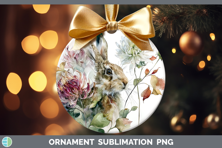 Bunny Farm Autumn Floral Ornament Sublimation Design