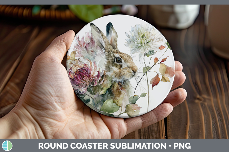 Bunny Farm Autumn Floral Round Coaster Sublimation Design