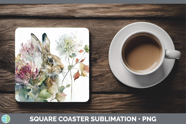 Bunny Farm Autumn Floral Square Coaster Sublimation Design