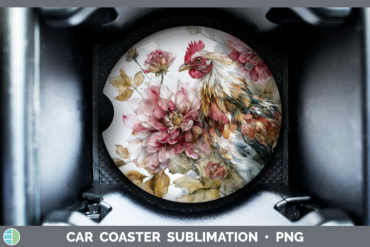 Chicken Farm Autumn Floral Car Coaster Sublimation Design