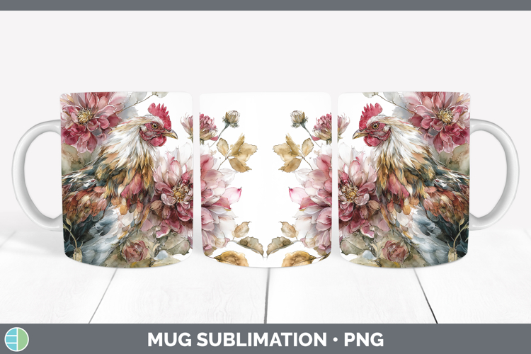 Chicken Farm Autumn Floral Mug Wrap Sublimation Design