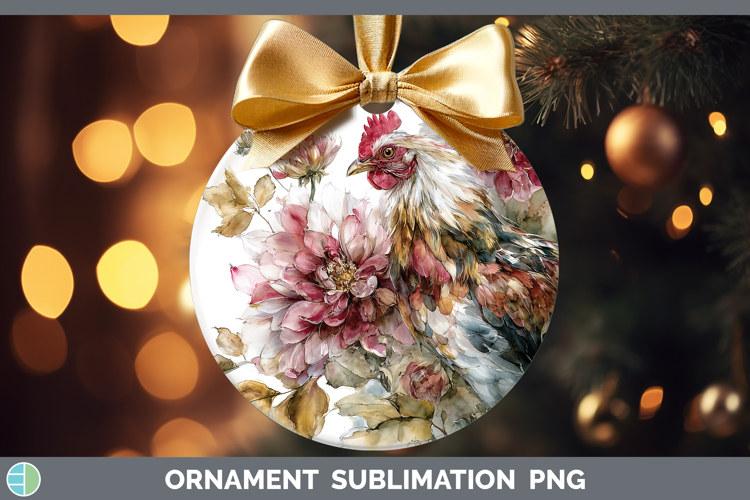 Chicken Farm Autumn Floral Ornament Sublimation Design