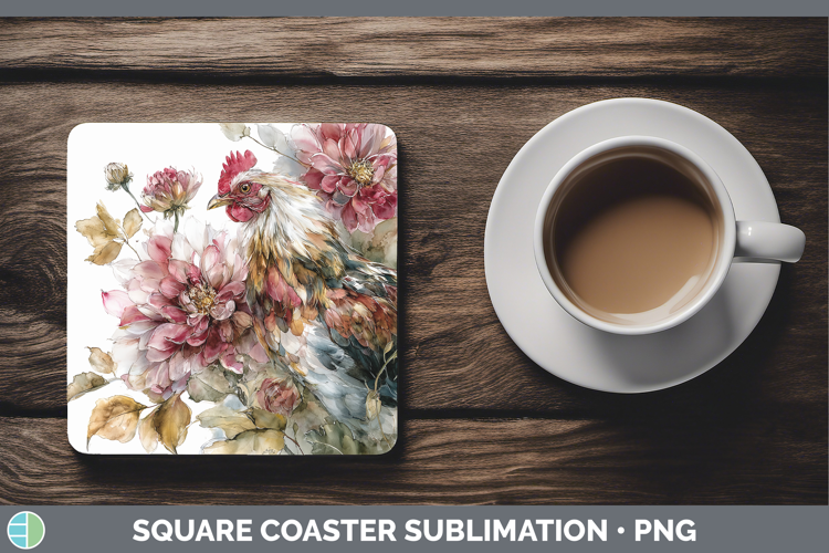 Chicken Farm Autumn Floral Square Coaster Sublimation Design