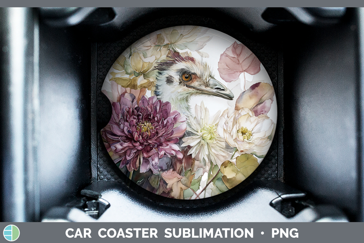 Emu Farm Autumn Floral Car Coaster Sublimation Design