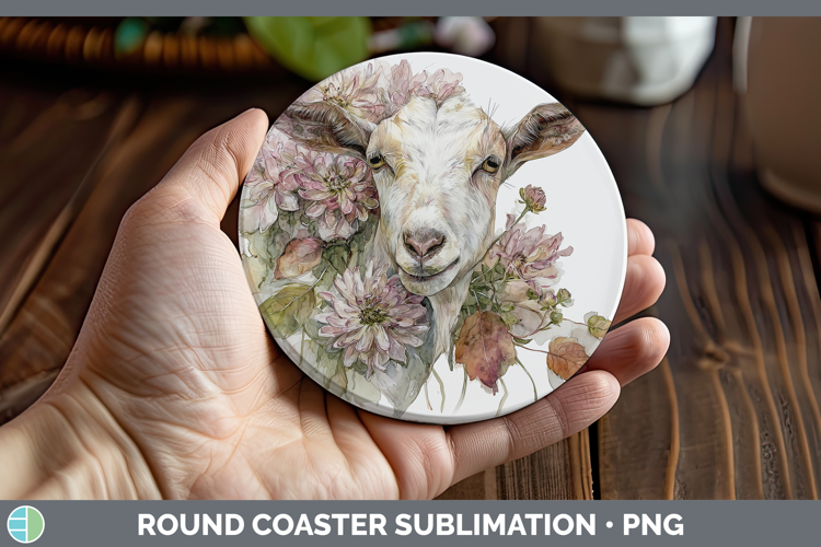 Goat Farm Autumn Floral Round Coaster Sublimation Design