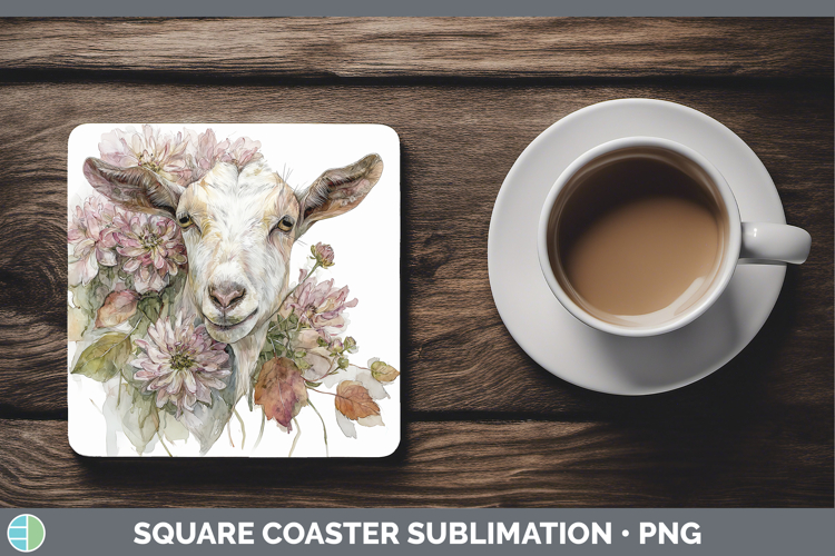 Goat Farm Autumn Floral Square Coaster Sublimation Design
