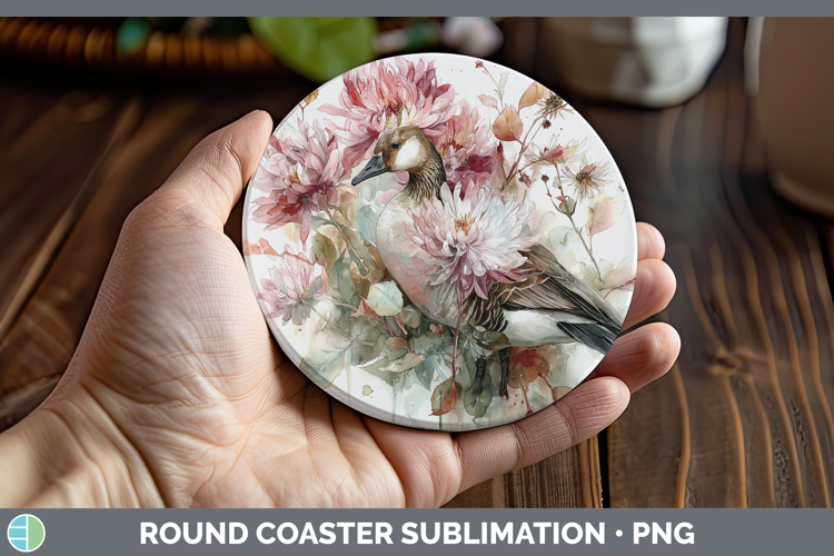 Goose Farm Autumn Floral Round Coaster Sublimation Design