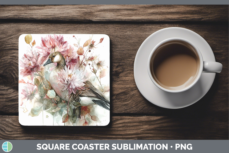 Goose Farm Autumn Floral Square Coaster Sublimation Design