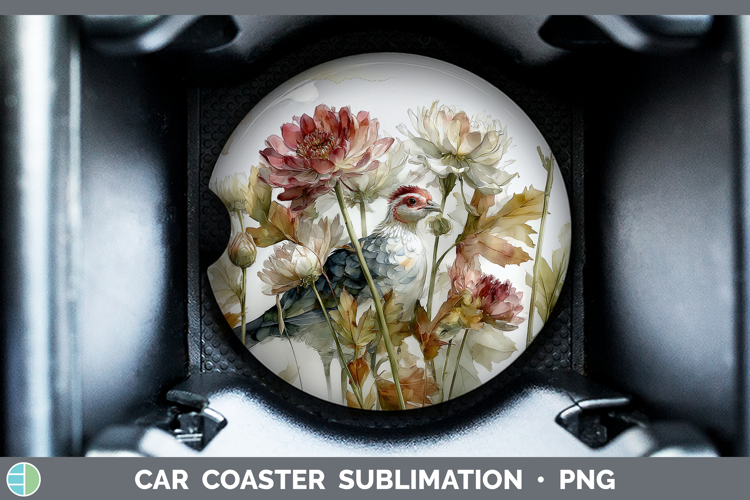 Guinea Hen Farm Autumn Floral Car Coaster Sublimation Design