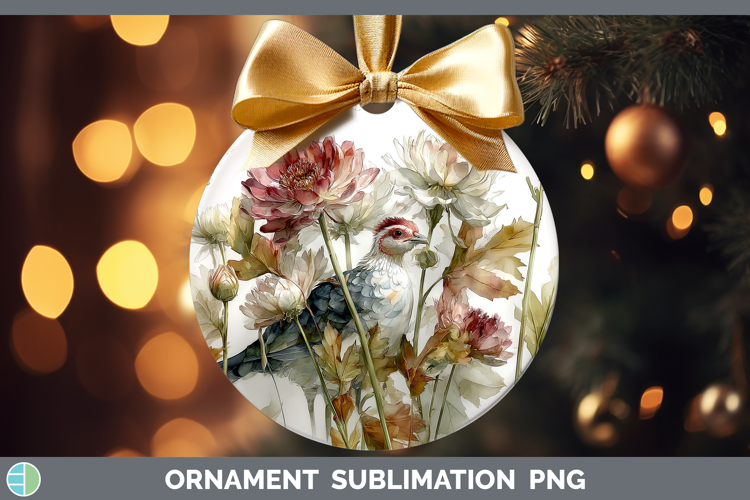 Guinea Hen Farm Autumn Floral Ornament Sublimation Design