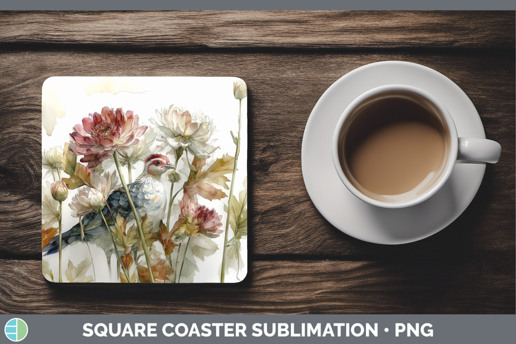 Guinea Hen Farm Autumn Floral Square Coaster Sublimation Des