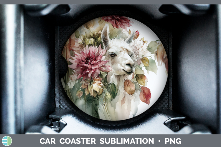 LLama Farm Autumn Floral Car Coaster Sublimation Design
