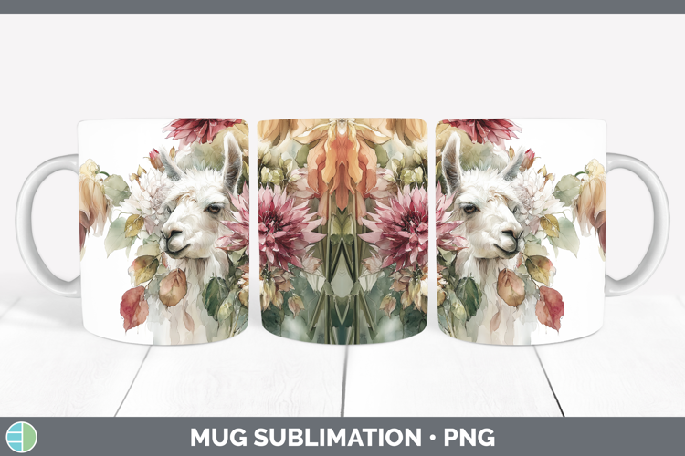 LLama Farm Autumn Floral Mug Wrap Sublimation Design