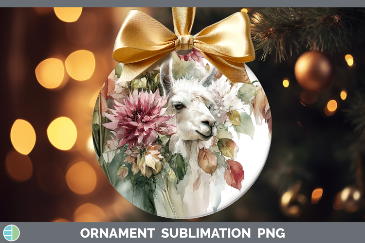 LLama Farm Autumn Floral Ornament Sublimation Design