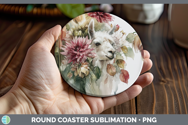 LLama Farm Autumn Floral Round Coaster Sublimation Design