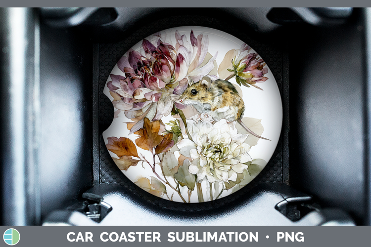 Mouse Farm Autumn Floral Car Coaster Sublimation Design
