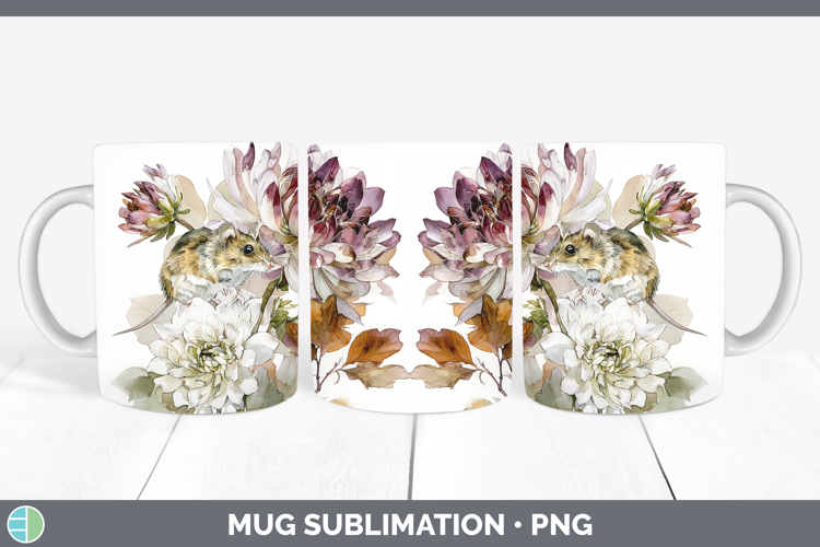 Mouse Farm Autumn Floral Mug Wrap Sublimation Design
