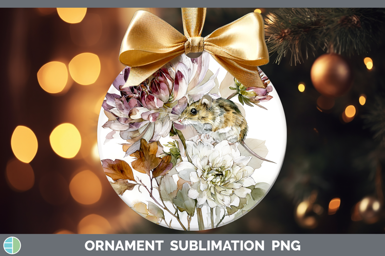 Mouse Farm Autumn Floral Ornament Sublimation Design
