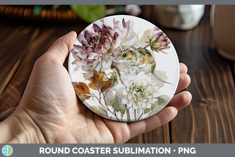Mouse Farm Autumn Floral Round Coaster Sublimation Design