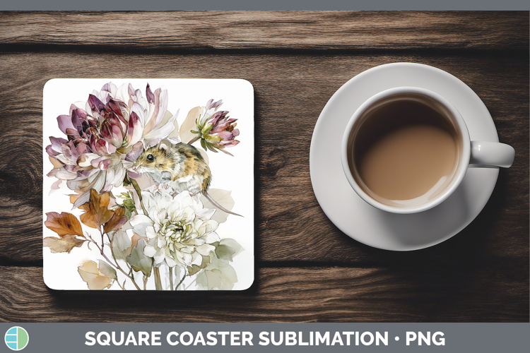 Mouse Farm Autumn Floral Square Coaster Sublimation Design