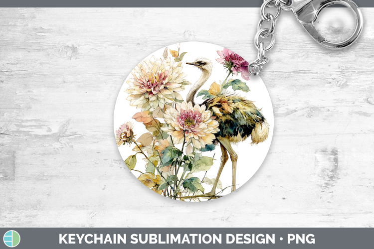 Ostrich Farm Autumn Floral Keychain Sublimation Design