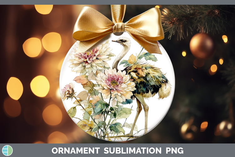 Ostrich Farm Autumn Floral Ornament Sublimation Design