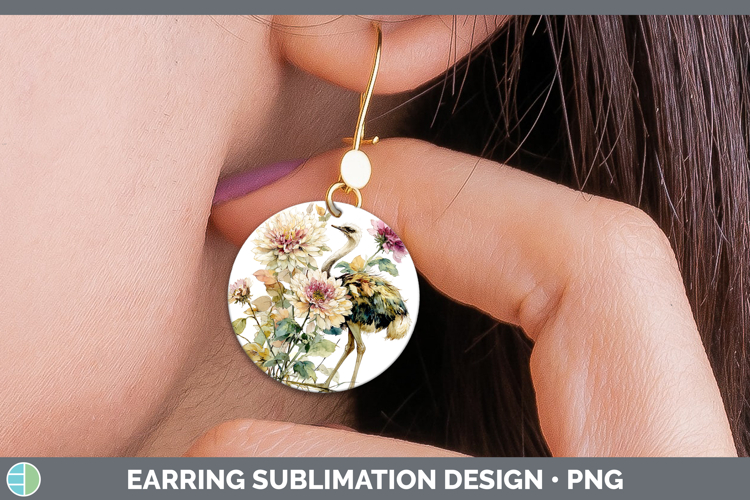 Ostrich Farm Autumn Floral Round Earrings Sublimation Design