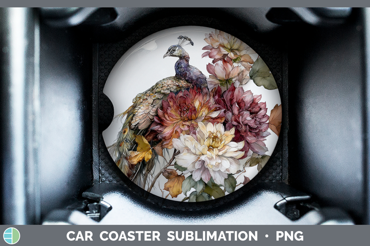 Peacock Farm Autumn Floral Car Coaster Sublimation Design