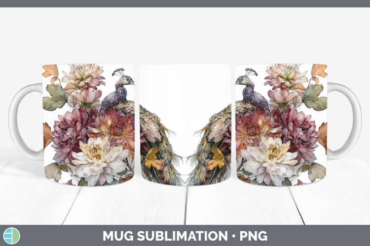 Peacock Farm Autumn Floral Mug Wrap Sublimation Design