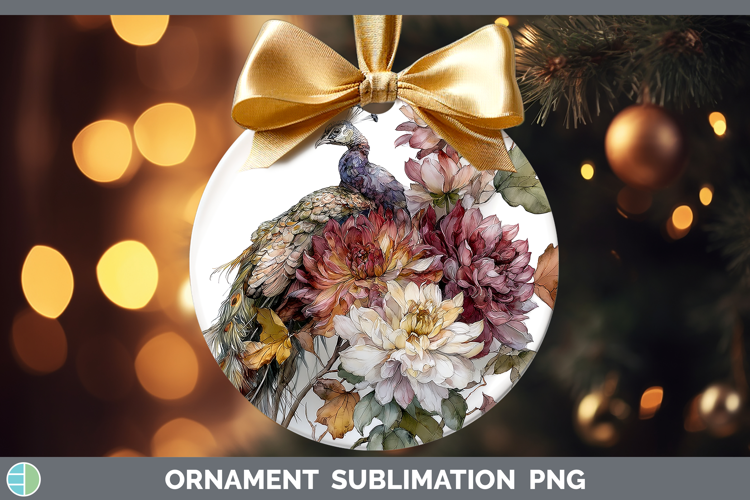 Peacock Farm Autumn Floral Ornament Sublimation Design
