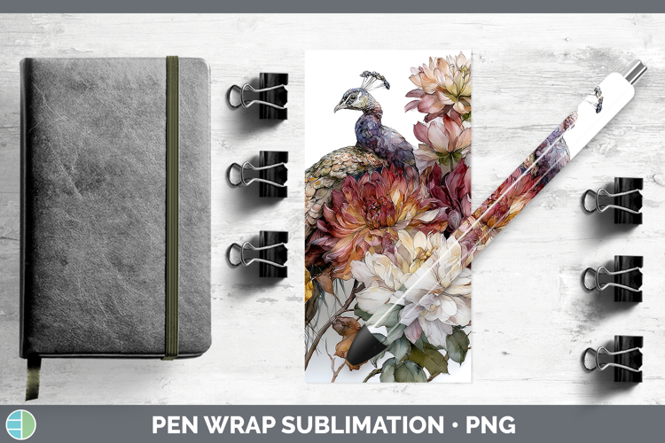 Peacock Farm Autumn Floral Pen Wrap Sublimation Design