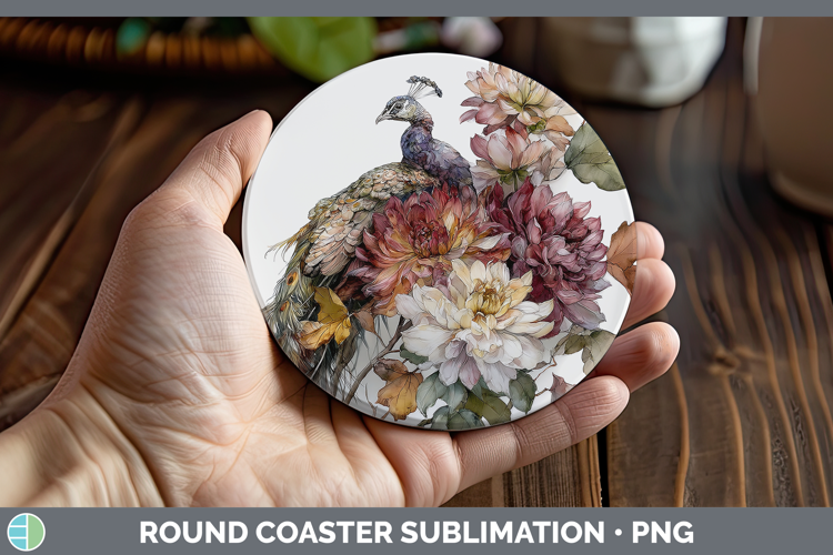 Peacock Farm Autumn Floral Round Coaster Sublimation Design