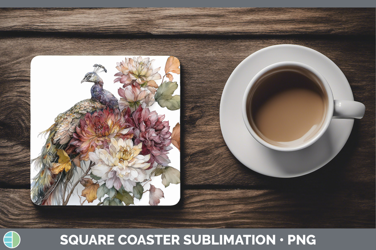 Peacock Farm Autumn Floral Square Coaster Sublimation Design