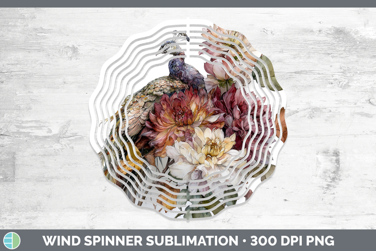 Peacock Farm Autumn Floral Wind Spinner Sublimation Design