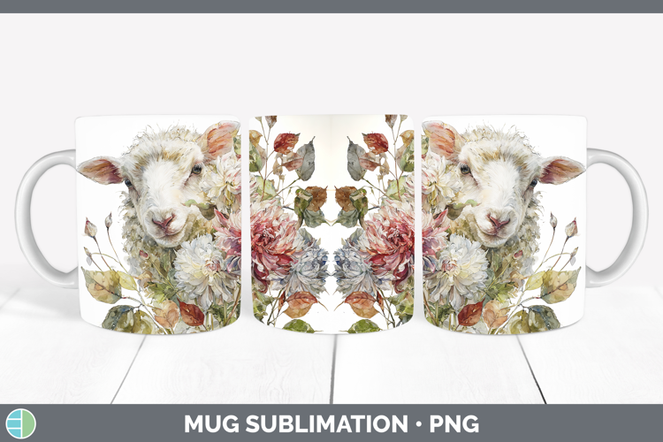 Sheep Farm Autumn Floral Mug Wrap Sublimation Design