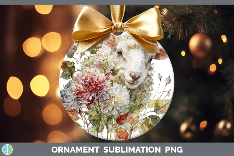Sheep Farm Autumn Floral Ornament Sublimation Design
