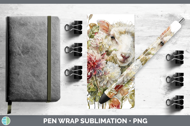 Sheep Farm Autumn Floral Pen Wrap Sublimation Design