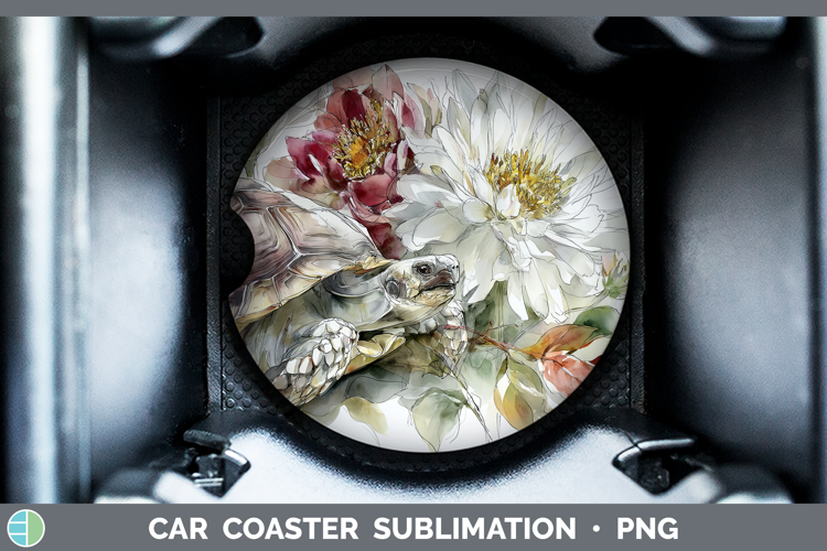 Tortoise Farm Autumn Floral Car Coaster Sublimation Design