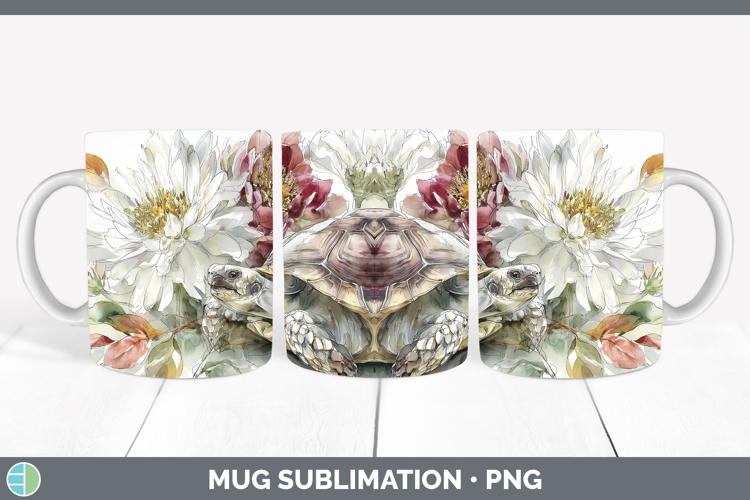 Tortoise Farm Autumn Floral Mug Wrap Sublimation Design