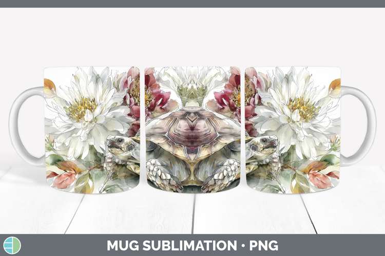 Tortoise Farm Autumn Floral Mug Wrap Sublimation Design