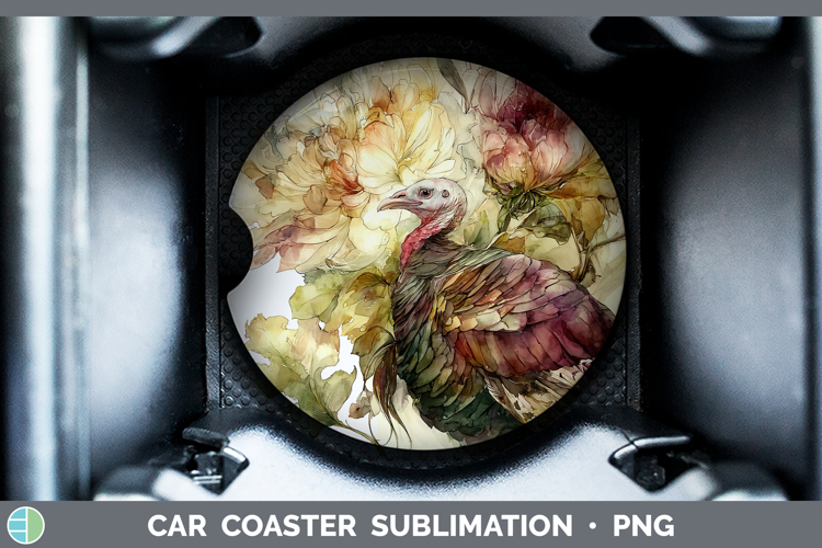 Turkey Farm Autumn Floral Car Coaster Sublimation Design