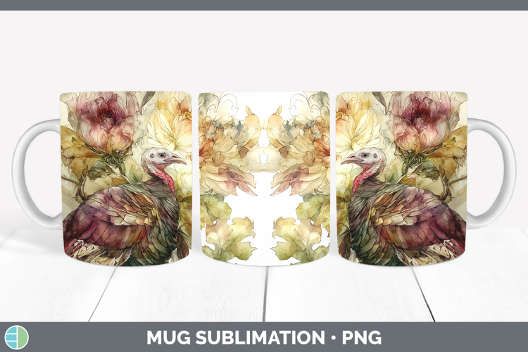 Turkey Farm Autumn Floral Mug Wrap Sublimation Design