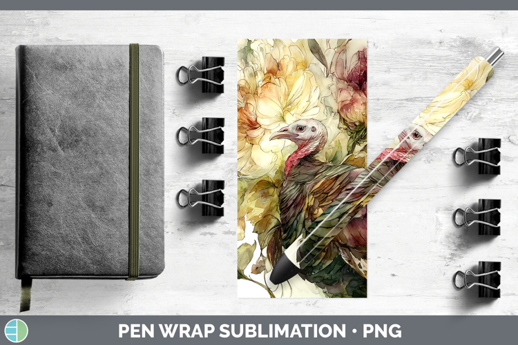 Turkey Farm Autumn Floral Pen Wrap Sublimation Design