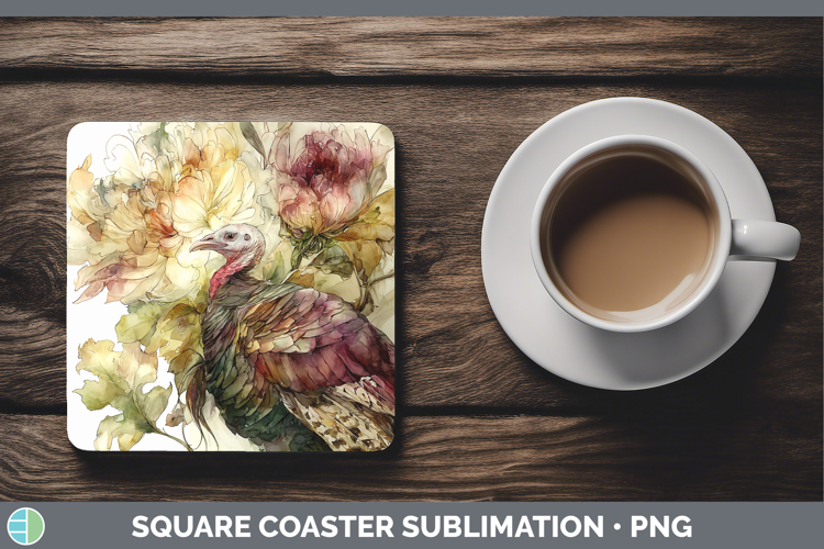 Turkey Farm Autumn Floral Square Coaster Sublimation Design