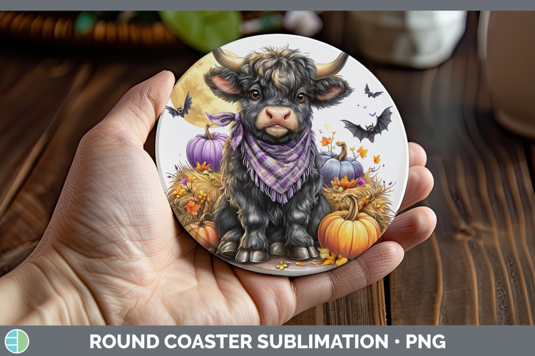 Farm Bandana Halloween Bull Round Coaster Sublimation Coaste