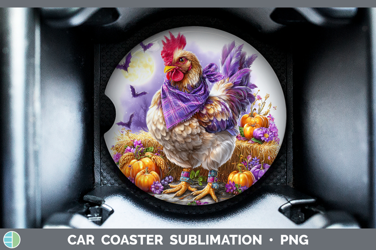 Farm Bandana Halloween Chicken Car Coaster Sublimation Desi