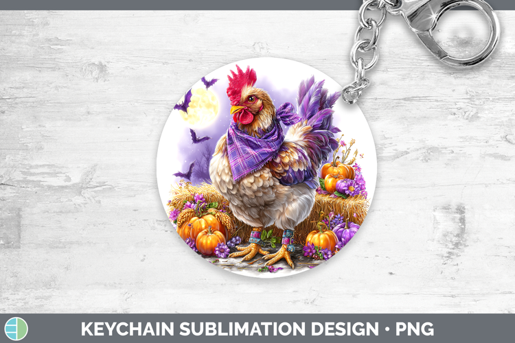 Farm Bandana Halloween Chicken Keychain Sublimation Keyring