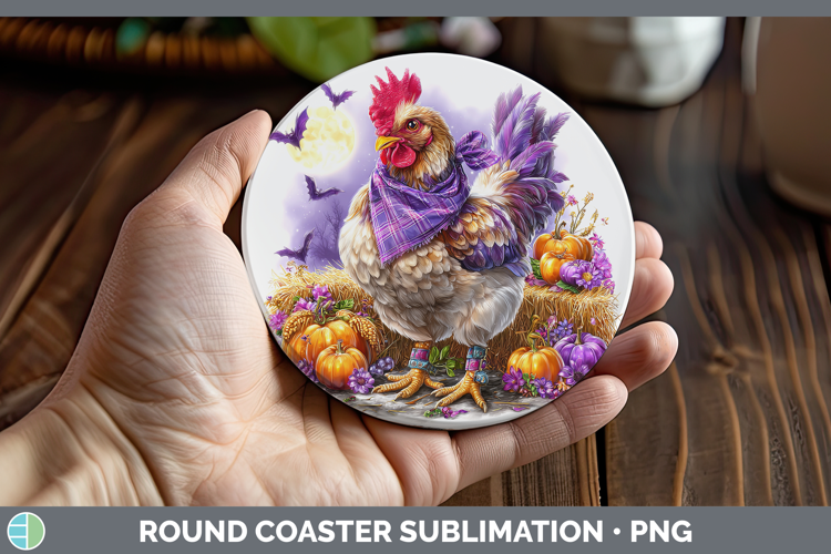 Farm Bandana Halloween Chicken Round Coaster Sublimation Coa